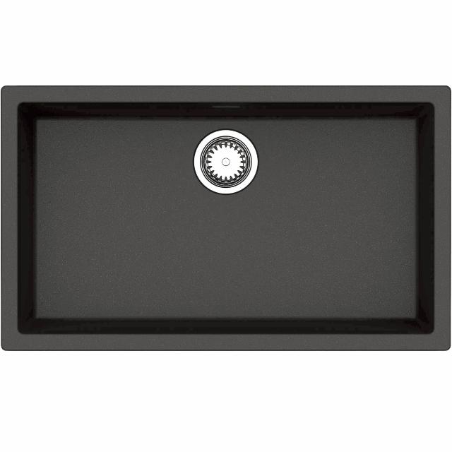 Amsterdam 72 komposit køkkenvask, Black Silvery m/krom afløb