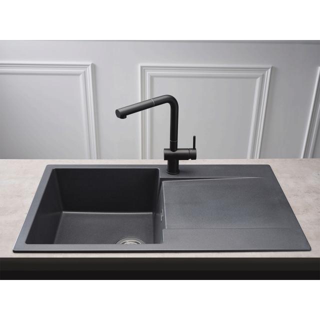 Amsterdam 10 komposit køkkenvask m/bakke, Black Silvery m/krom afløb