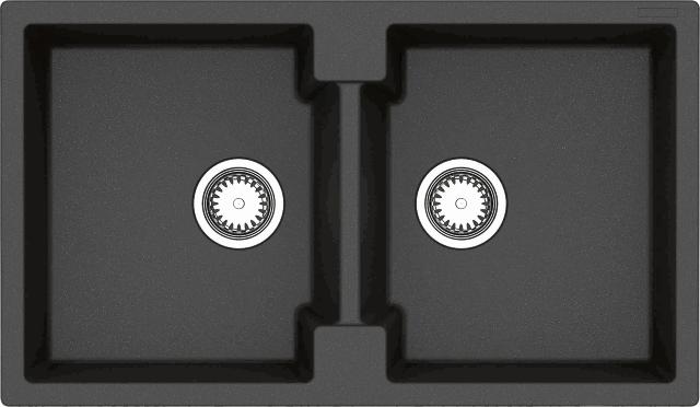 Amsterdam 20 komposit dobbelt køkkenvask, Black Silvery m/krom afløb