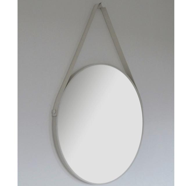 Atlante spejl Ø600 mm, Hvid m/hvid læderstrop