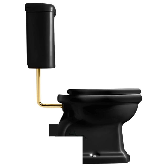 Retro Low toilet m/P-lås, Blank sort m/messing rør