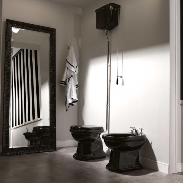 Retro High toilet m/P-lås, Blank sort m/krom rør